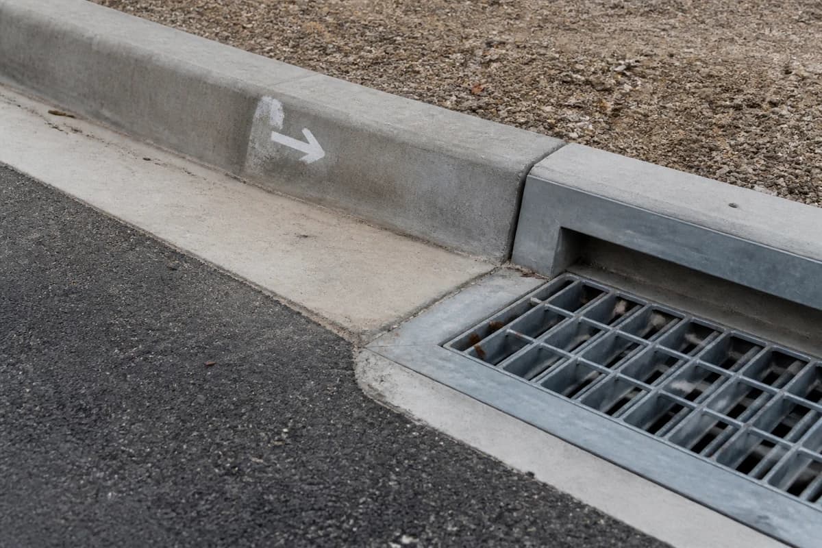 Asphalt drainage contractor NSW kerb inlet and grated pit at pavement edge on an Australian access road