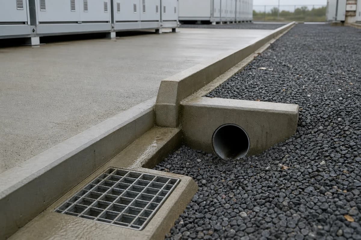 BESS hardstand edge drain and stormwater outlet detail for battery storage site preparation NSW