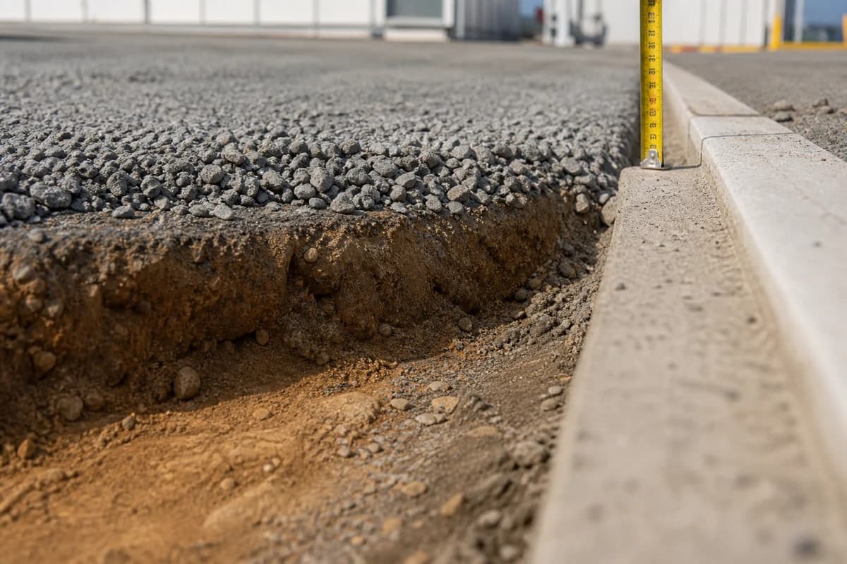 Detail of BESS hardstand pavement layers and concrete edge on a NSW battery storage civil works pad