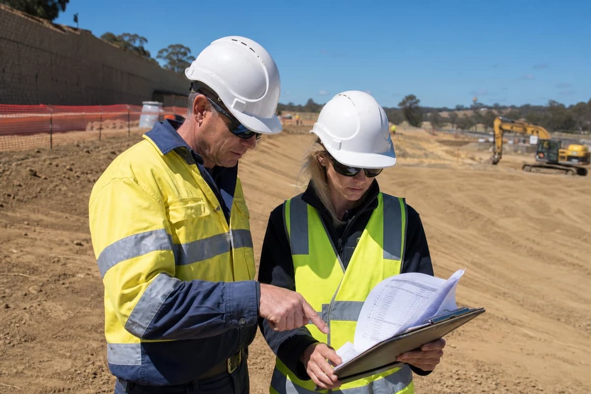 Evaluators reviewing ITP hold points on site during civil tender evaluation of project delivery controls