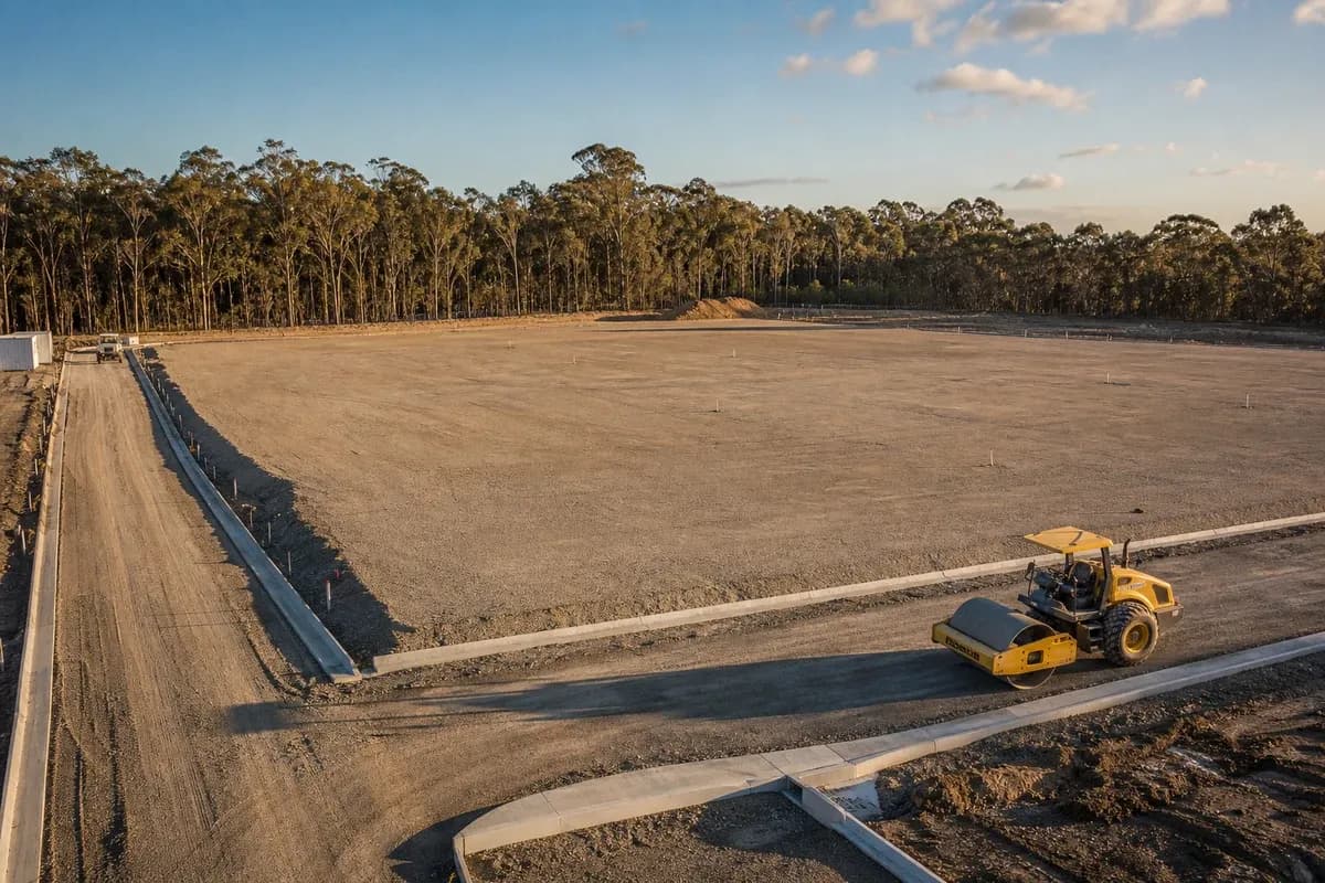 Industrial site development contractor NSW construction-ready hardstand and site entry ready for building handover in NSW