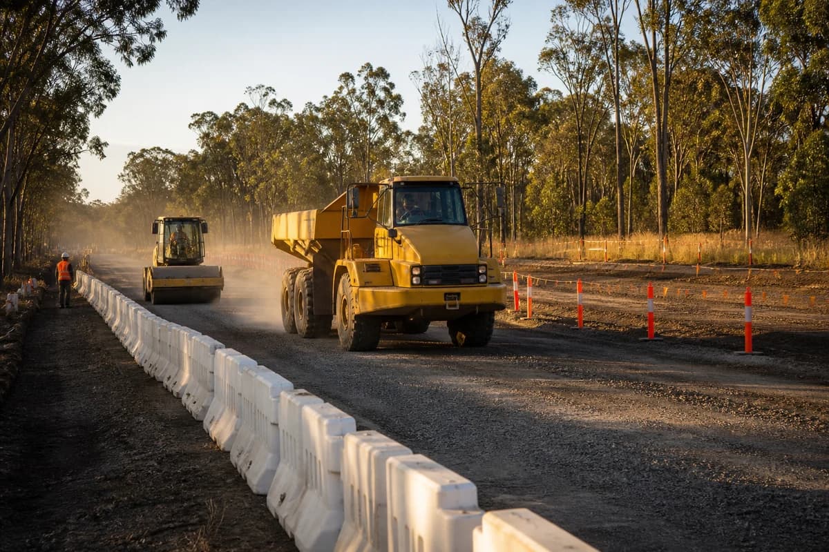Plant exclusion zone and traffic controls on a New South Wales civil access corridor as a project delivery control