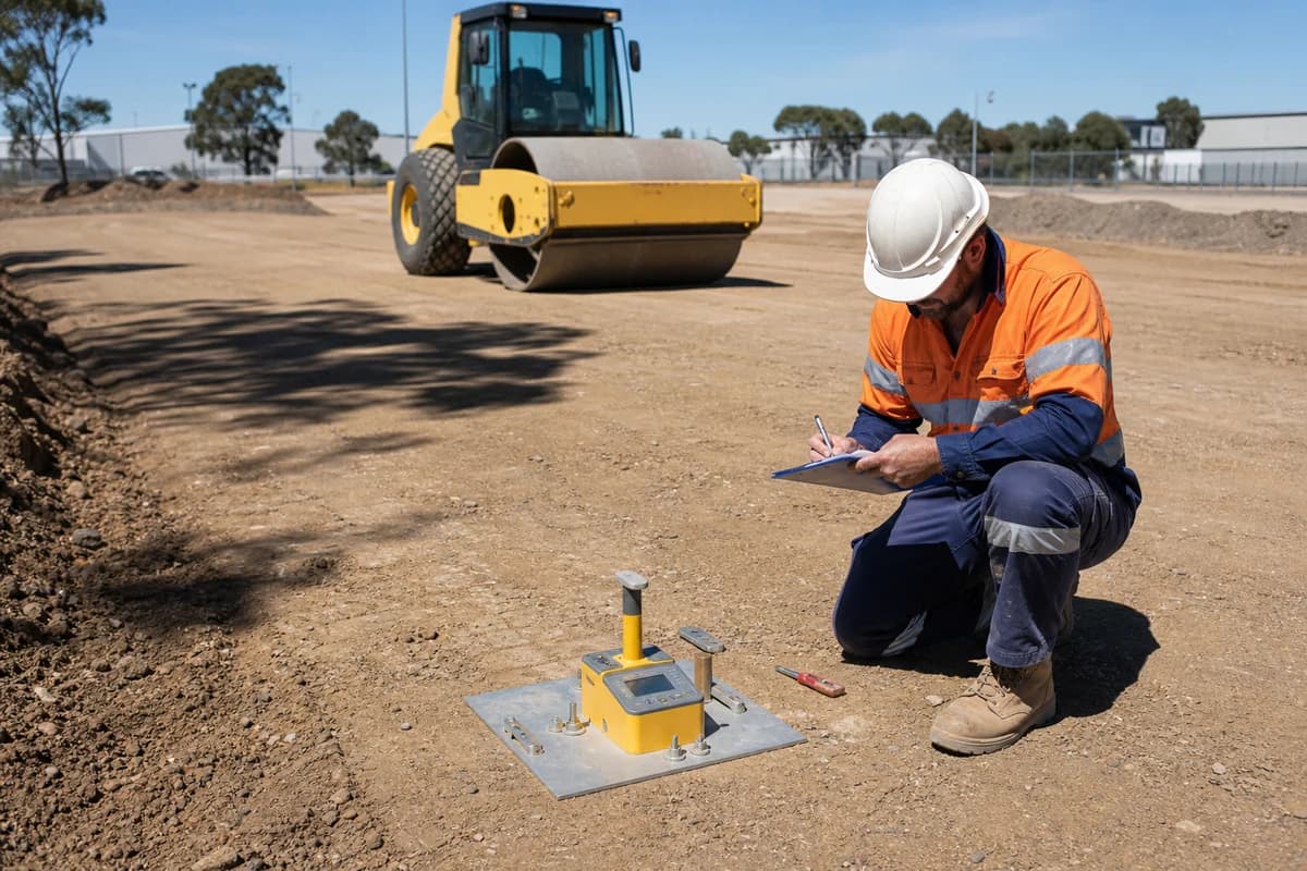ISO aligned civil contractor NSW quality check with compaction testing on a New South Wales civil pad