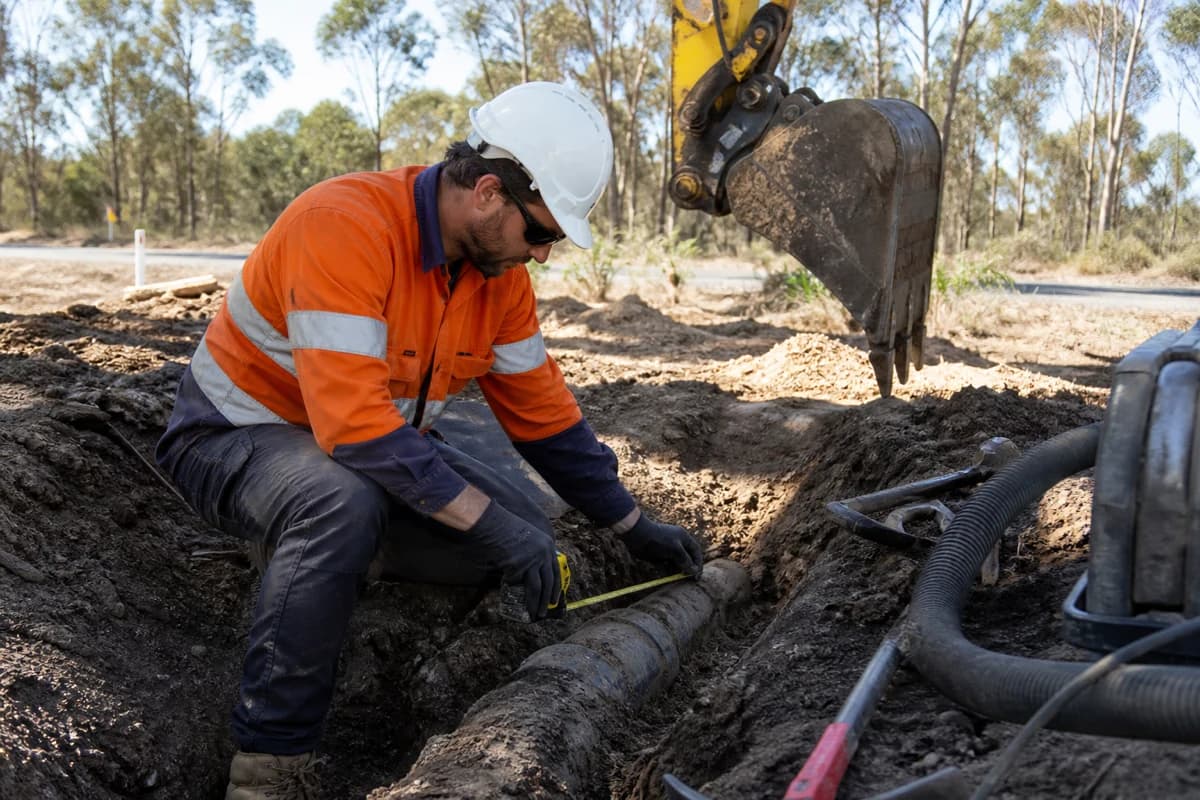 Live services civil works NSW hand exposure and pot-holing around an existing underground utility in a New South Wales industrial trench