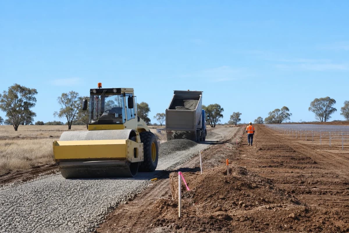 Renewable energy zone civil contractor NSW building renewable access roads beside solar farm civil works NSW array formation in Central-West Orana farmland
