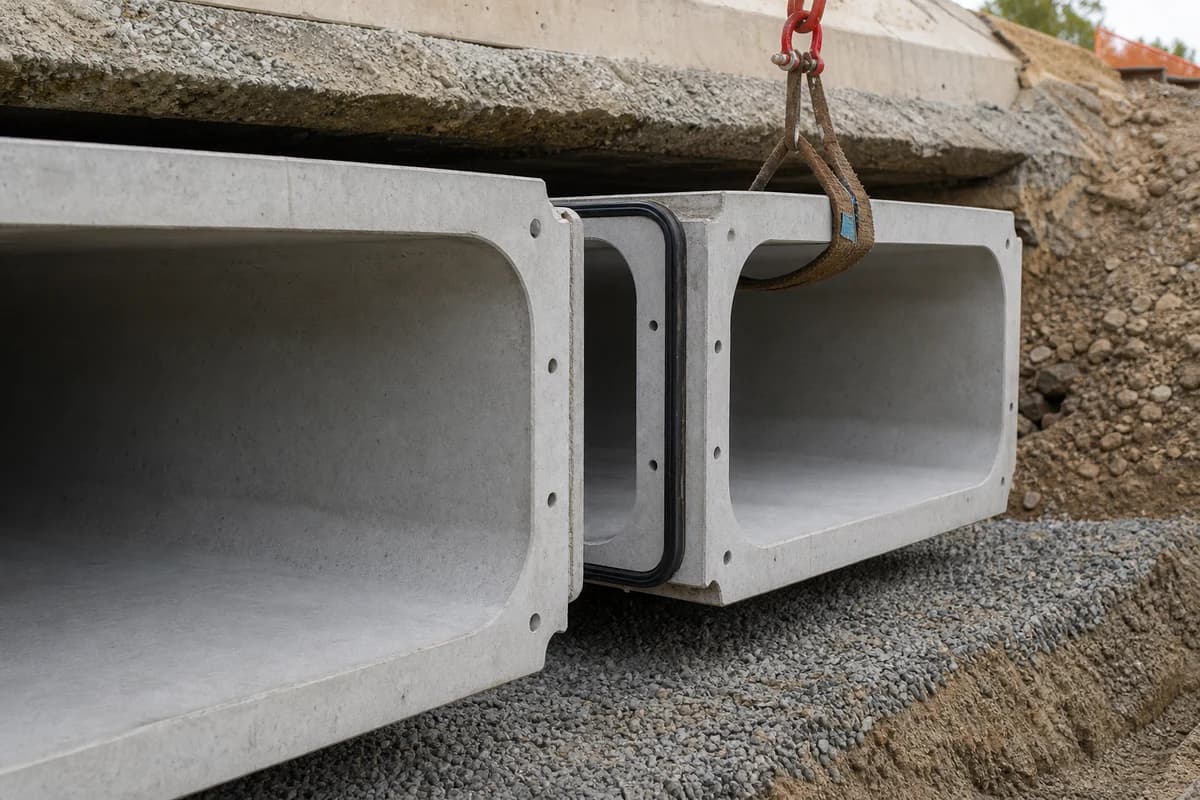 Culvert installation NSW with concrete culvert sections aligned under a road embankment
