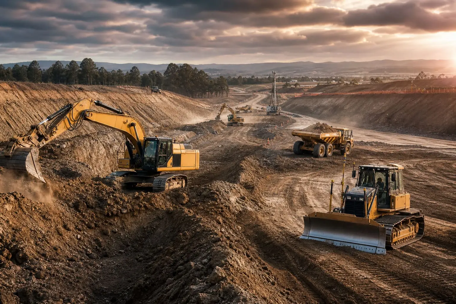 Civil infrastructure earthworks and site formation on an industrial workfront.