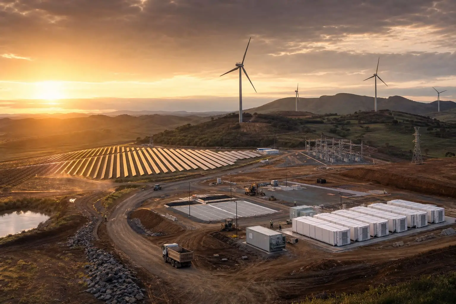 Renewable energy civil works landscape with construction access context.