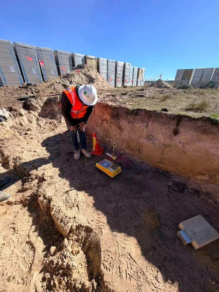 Compaction testing in a trench at Blind Creek Solar Farm.